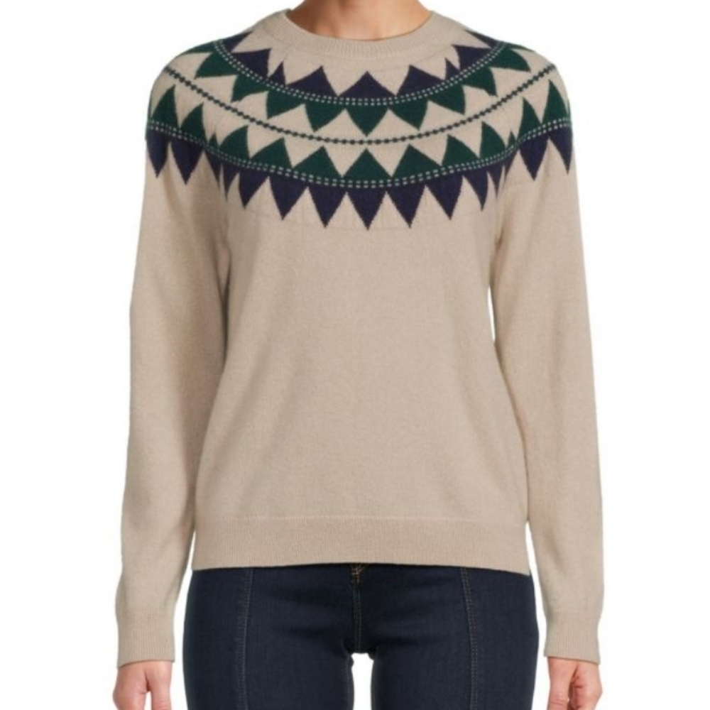 Saks Fifth Avenue 100% Cashmere Fair Isle Quiet Luxury Crewneck Sweater SP